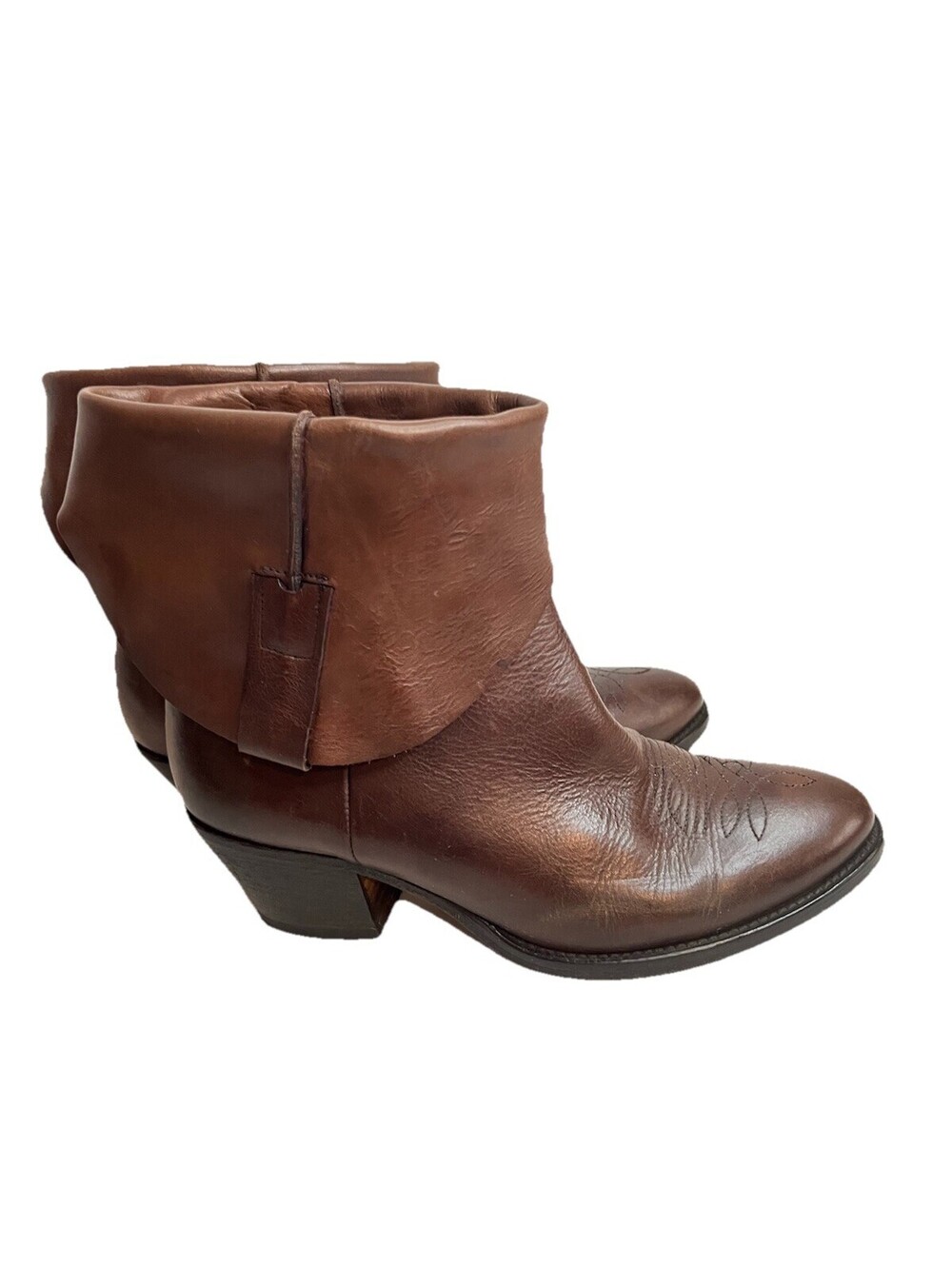 ELENA IACHI Italy Genuine Brown Leather Cowboy Ankle Boots Women’s Sz 37 US 6.5